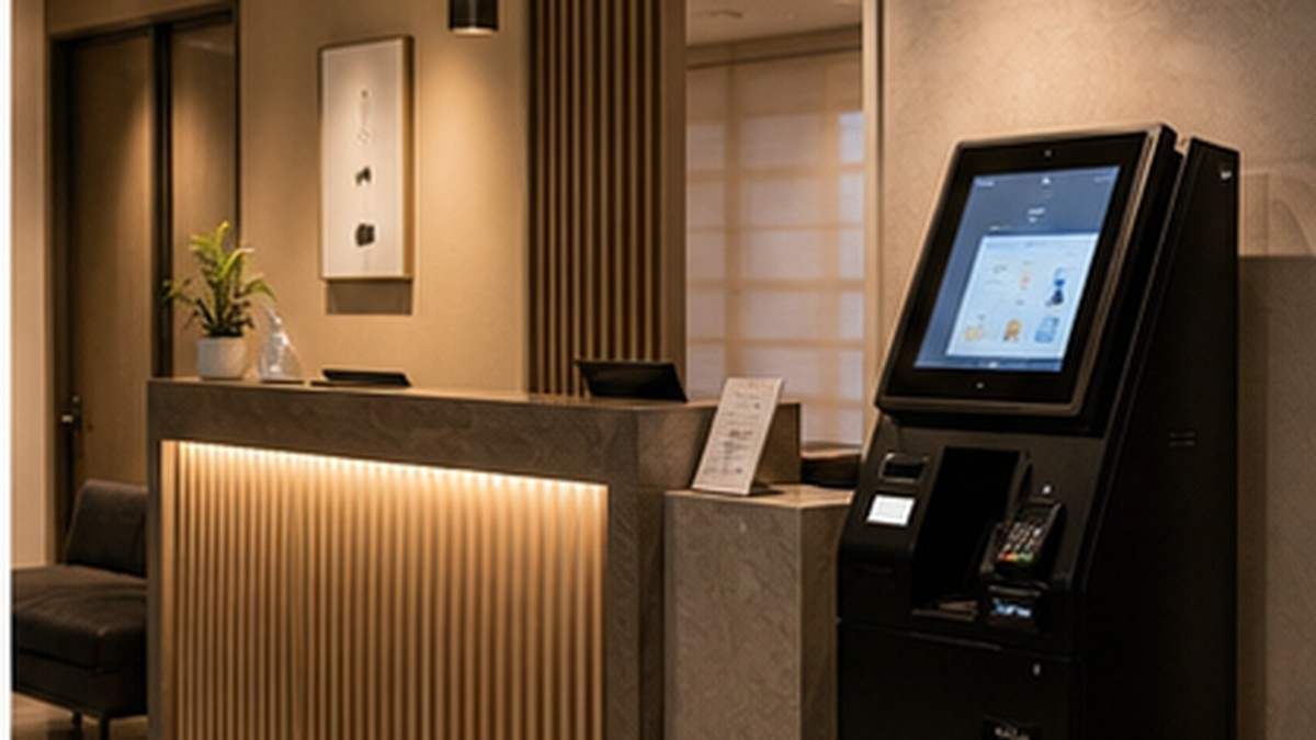 ＨＯＴＥＬ　萃　ｔｈｅ　３ｒｄ〜雑餉隈駅前の受付とチェックイン端末イメージ